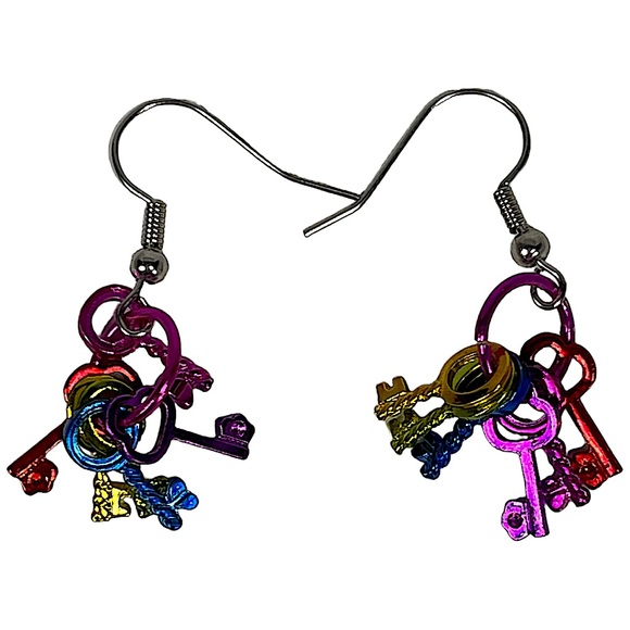 Rainbow metallic bright mini key dangle charm earrings NEW - Picture 3 of 11